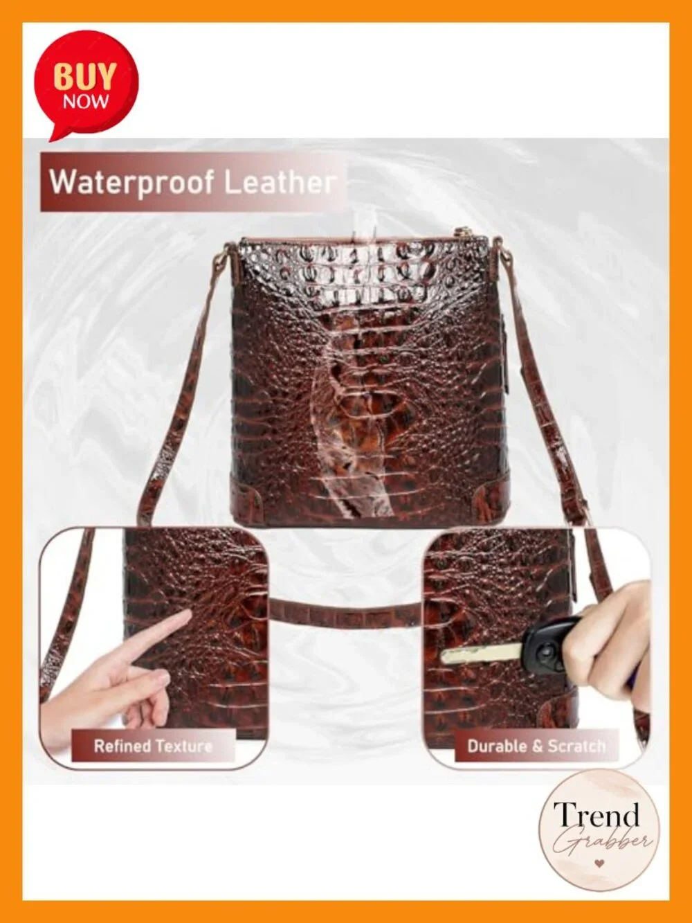 Women Crocodile Shoulder Flat Square Handbag Vegan Leather Crossbody Purse